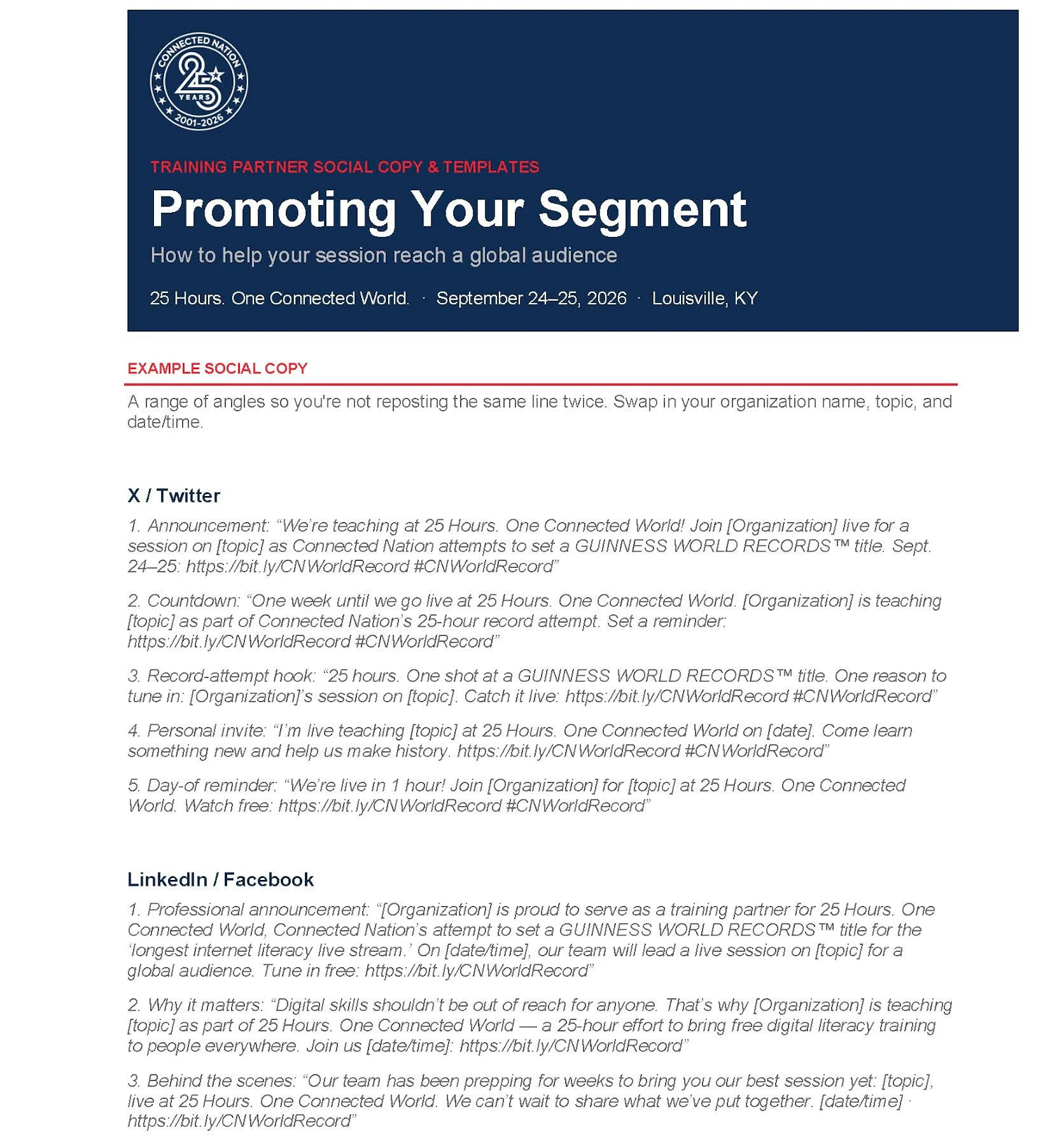 FINAL 25Hr Event Training Partner Social Copy & Email Templates DRAFT Page 1